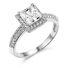 Load image into Gallery viewer, TWJC 14k White Gold Solid Princess Square Wedding Engagement Ring - Size 7