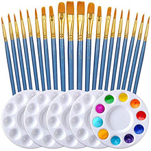 Load image into Gallery viewer, DUGATO Paint Brushes Palettes Set, 2 Packs/20pcs Round Pointed Tip Nylon Hair Brushes with 5 Paint Trays for Acrylic Watercolor Oil Gouache Tempera and Body Painting