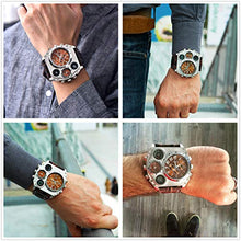 Load image into Gallery viewer, Avaner Mens Big Face Watch, Dual Time Zone Leather Strap Sport Watch, Analog Quartz Wrist Watch with Decorative Compass Thermometer Dial