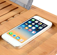 Load image into Gallery viewer, Premium Bamboo Bathtub Tray Caddy - Wood Bath Tray Expandable with Book and Wine Holder - Gift Idea for Loved Ones