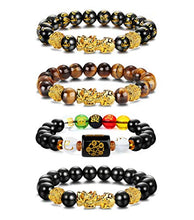 Load image into Gallery viewer, YADOCA 4 Pcs Pi Xiu Feng Shui Bracelets Set for Men Women Black Obsidian Wealth Bracelets Five Elements Zodiac Good Lucky Tiger Eye Bracelets 10mm Bead Adjustable Elastic