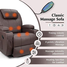Load image into Gallery viewer, JUMMICO Recliner Chair Massage and Heating Living Room Chair, Rocking and 360° Swivel Home Leather Sofa with 2 Cup Holders and Side Pockets (Brown)