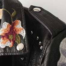 Load image into Gallery viewer, Ultramall Leather Jacket Women Casual Long Sleeve Embroidered Studded Zipper Slim Black Motorcycle Jacket Short Coat