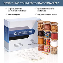 Load image into Gallery viewer, Glass Spice Jars with Bamboo Lids Set of 12 - 5 oz Airtight Glass Jar Storage Containers Stackable Wood Lid - Shatterproof Glass Canisters for Kitchen Pantry Organization, Herbs, Candy, Dry Food