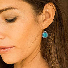Load image into Gallery viewer, 925 Sterling Silver Blue Turquoise Gemstone Rope Edge Round Dangle Hook Earrings 1.2"