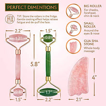 Load image into Gallery viewer, Authentic Jade Roller, Natural Rose Quartz Roller and Gua Sha | 3-In-1 Stone Face Massager Kit