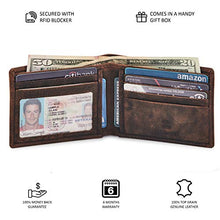 Load image into Gallery viewer, Real Leather Mens Bifold Wallet RFID Blocking Slim Minimalist Front Pocket - Thin & Stylish with ID Window (Crazy Horse, Cognac)