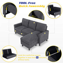 Load image into Gallery viewer, Shintenchi Convertible Sectional Sofa Couch, Modern Linen Fabric L-Shaped Couch 3-Seat Sofa Sectional with Reversible Chaise for Small Living Room, Apartment and Small Space, (Dark Grey)