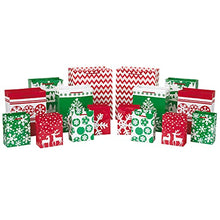 Load image into Gallery viewer, Image Arts Holiday Gift Bag Assortment, Red and Green Snowflakes, Reindeer, Chevron (Pack of 16 Small, Medium, Large Bags for Classrooms, Treats, Gift Exchanges)