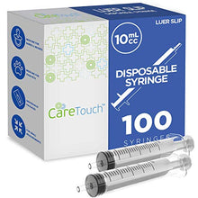Load image into Gallery viewer, 10ml Syringe with Luer Slip Tip - 100 Sterile Syringes by Care Touch – No Needle, Great for Dispensing Oral Medicine and Home Care