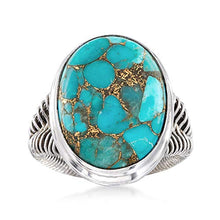 Load image into Gallery viewer, Ross-Simons Oval Turquoise Ring in Sterling Silver Wirework. Size 9