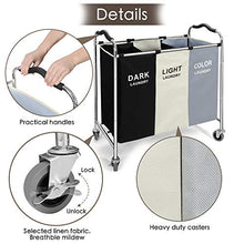 Load image into Gallery viewer, 240L Laundry Hamper, Large Blanket Storage Basket Sorter 3 Section Bag Organizer for Dirty Clothes - Toys - Towel,16 X 30 X 35 inch Heavy Duty Laundry Cart Baskets with Wheels in Laundry Room Organization