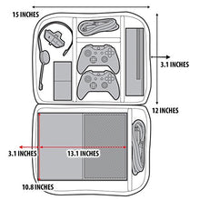 Load image into Gallery viewer, USA GEAR Console Carrying Case - Xbox Travel Bag Compatible with Xbox One and Xbox 360 with Water Resistant Exterior and Accessory Storage for Xbox Controllers, Cables, Gaming Headsets - Black