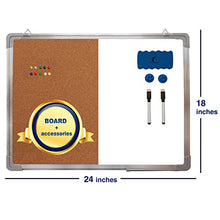 Load image into Gallery viewer, Combination Whiteboard Bulletin Board Set - 24 x 18" Dry Erase/Cork Board with 1 Magnetic Dry Eraser, 2 Markers, 2 Magnets and 10 Thumb Tacks - Small Combo Tack White Board for Home Office Desk