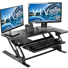 Load image into Gallery viewer, VIVO Black Height Adjustable 36 inch Stand up Desk Converter Quick Sit to Stand Tabletop Dual Monitor Riser (DESK-V000V)