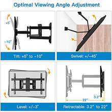 Load image into Gallery viewer, Corner TV Wall Mount Full Motion- Corner TV Bracket Fits 37-65 Inch LED, LCD 4K Flat Curved Screen TVs- Hold up to 99 lbs Max VESA 600x400 W/Tilt, Swivel and Level