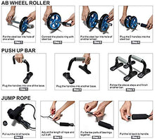 Load image into Gallery viewer, Odoland 4-in-1 AB Wheel Roller Kit AB Roller Pro with Push-Up Bar, Jump Rope and Knee Pad - Perfect Abdominal Core Carver Fitness Workout for Abs - Home Gym Workout