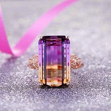 Load image into Gallery viewer, Xunuo Vintage 18K Rose Gold Plated Purple Gemstone Emerald Cushion Cut Tourmaline Ring Women's Anniversary Engagement Jewelry (US Size 7)