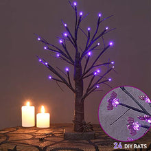 Load image into Gallery viewer, Twinkle Star 24 LED Lighted Halloween Tree, Battery Operated Birch Tree with 24 DIY Bat, Indoor Home Table Desktop Best Halloween Decorations Gift Package