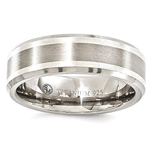 Load image into Gallery viewer, Edward Mirell Titanium Brushed 925 Sterling Silver Inlay 7mm Wedding Ring Band Size 8.00 Man Fancy Precious Metal Fine Jewelry For Dad Mens Gifts For Him