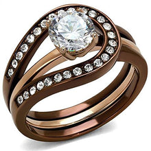 Load image into Gallery viewer, Marimor Jewelry Womens 1Ct Cubic Zirconia Rose & Brown Stainless Steel 2 Piece Wedding Ring Set Size 7