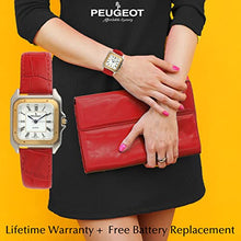 Load image into Gallery viewer, Peugeot Women Two-Tone Tank Shape Dress Watch with Designer Leather Wrist Band, Red
