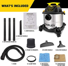 Load image into Gallery viewer, Stanley 5 Gallon Wet Dry Vacuum, 4 Peak HP Stainless Steel 3 in 1 Shop Vac Blower with Powerful Suction, Multifunctional Shop Vacuum W/ 4 Horsepower Motor for Job Site,Garage,Basement,Van,Workshop