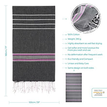 Load image into Gallery viewer, Cacala Pestemal Turkish Bath Striped Towels 37x70 %100 Cotton Black-Lilac (MULTI-PES-PARADISE-BLACK)
