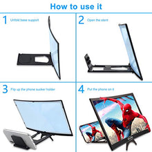 Load image into Gallery viewer, 12'' Curved Screen Magnifier Cell Phone 3D HD Anti-Blue Light Amplifier Projector Screen Enlarger for Movies, Videos, and Gaming, Foldable Phone Stand Compatible with iPhone and Android All Cellphones