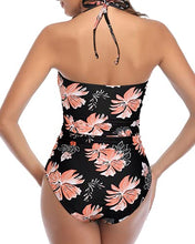 Load image into Gallery viewer, Tempt Me Women Floral Sexy Cutout One Piece Swimsuits Tummy Control High Waisted Halter Front Tie Knot Bathing Suit S