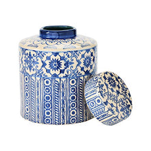 Load image into Gallery viewer, Creative Co-Op Decorative Stoneware Ginger Pattern, Blue & Cream Color Jar