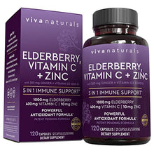 Load image into Gallery viewer, Viva Naturals Elderberry, Vitamin C, Zinc, Vitamin D3 5000 IU & Ginger - Antioxidant & Immune Support Supplement, 2 Month Supply (120 Capsules) - 5 in 1 Daily Immune Support for Adults