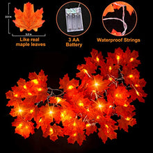 Load image into Gallery viewer, Thanksgiving Decorations Lighted Fall Garland, Fall Maple Leaves String Lights for Indoor Outdoor Total 32 ft 100 LED Maple Leaves Light,Halloween String Lights Fall Decor for Home Holiday