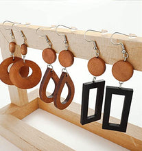 Load image into Gallery viewer, Finrezio 9 Pairs Wooden Earrings Natural Wood Earrings Lightweight Teardrop Earrings Ethnic African Drop Earrings for Women