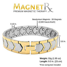 Load image into Gallery viewer, MagnetRX® Ultra Strength Magnetic Bracelet - Arthritis Pain Relief & Carpal Tunnel Relief Magnetic Therapy Bracelets for Men - Adjustable with Sizing Tool (Silver & Gold)