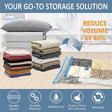 Load image into Gallery viewer, 12 Pack Vacuum Storage Bags, Space Saver Bags (2 Jumbo/2 Large/2 Medium/2 Small/4 Roll) Compression Storage Bags for Comforters and Blankets, Vacuum Sealer Bags for Clothes Storage, Hand Pump Included