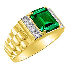Load image into Gallery viewer, RYLOS Designer Emerald Cut Green Emerald & Diamond Ring - May Birthstone