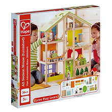 Load image into Gallery viewer, All Seasons Kids Wooden Dollhouse by Hape | Award Winning 3 Story Dolls House Toy with Furniture, Accessories, Movable Stairs and Reversible Season Theme L: 23.6, W: 11.8, H: 28.9 inch