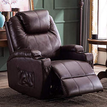 Load image into Gallery viewer, Mcombo Electric Power Recliner Chair Sofa with Massage and Heat for Living Room, 2 Positions, 2 Side Pockets and Cup Holders, Faux Leather 7050 (Dark Brown)
