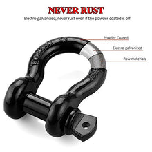 Load image into Gallery viewer, LIBERRWAY Shackles 3/4" (2 Pack) 57,000 lbs Break Strength with 7/8'' Pin D Ring Shackle Rugged Off Road Shackles Heavy Duty D Ring for Vehicle Recovery, Black