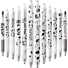 Load image into Gallery viewer, 12 Pcs Cute Cow Pen Cartoon Gel Ink Pens with Grip 0.5 mm Black Cow Print Pens Retractable Kawaii Ballpoint Pen for Home Travel Office School Supplies Friends Teachers Students Study Accessories
