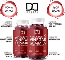Load image into Gallery viewer, Apple Cider Vinegar Gummies with The Mother for Immune System Vitamin B12, B9, Pomegranate - Gummy Alternative to Apple Cider Vinegar Capsules, Pills, ACV Tablets - 120 Gummy Bears (2 Pack)
