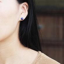 Load image into Gallery viewer, Luna Azure Natural Lapis Lazuli and 925 sterling silver handmade unique round Spherical Ball Stud Earrings push back women girls mothers present jewelry