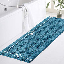 Load image into Gallery viewer, Turquoize Non-Slip Bath Mat Oversize Bathroom Rug Shag Shower Mat Ultra Soft & Water Absorbent Bath Rug for Bathroom/Kitchen Washable Rug, Perfect for Doormats, Tub, Size 59" X 20", Turquoise Blue