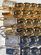 Load image into Gallery viewer, Men's Miami Cuban Link Chain - Iced Diamond Clasp - Iced Men's Heavy Chain 18"-30" - 14k 18k Yellow Gold Over Stainless Steel - Never Changes Color - BEST QUALITY