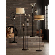 Load image into Gallery viewer, Alamo Modern Floor Lamp Industrial Bronze Sheer Brown Organza and Linen Double Drum Shade for Living Room Reading - Franklin Iron Works