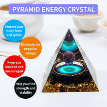 Load image into Gallery viewer, MXiiXM Orgone Pyramid for Positive Energy, Amethyst Crystal Ball Orgone Pyramid, Protection Crystals Energy Generator for Stress Reduce Healing Meditation Attract Wealth Lucky (Seed of Life)