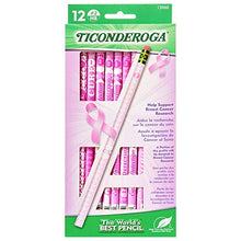Load image into Gallery viewer, TICONDEROGA Breast Cancer Awareness Pencils, No.2 Soft, 6 12-Count Hang Tab Boxes, Total 72 Pencils, (Wood-Cased, Black Writing) in Pink Designs (13960)