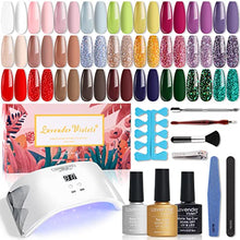 Load image into Gallery viewer, Lavender Violets 38pcs Gel Nail Polish Kit with UV Light 24W LED Nail Lamp, 27 Colors Spring Gel Polish Kit, Red Pink Gel Nail Kit with No Wipe Glossy & Matte Top Base Coat and Manicure Tools W973