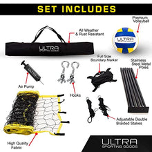 Load image into Gallery viewer, Ultra Sporting Goods Volleyball Net - Includes 32x3 Feet Regulation Size Net, 8.5-Inch PU Volleyball, Carrying Bag, Boundary Lines, Steel Poles & Pump - Height Adjustable for Men, Women & Co-Ed Games